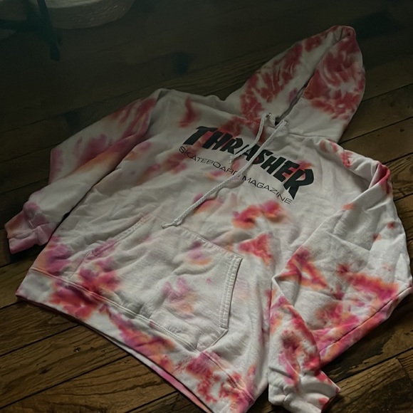 THRASHER tie dye pink white and orange hoodie size S - Picture 3 of 4